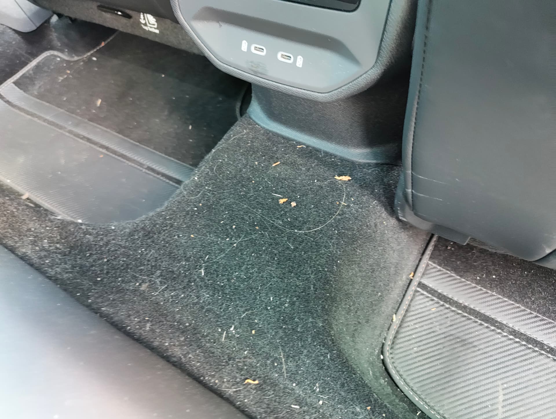 Cupra rear floor mat with debris before extraction