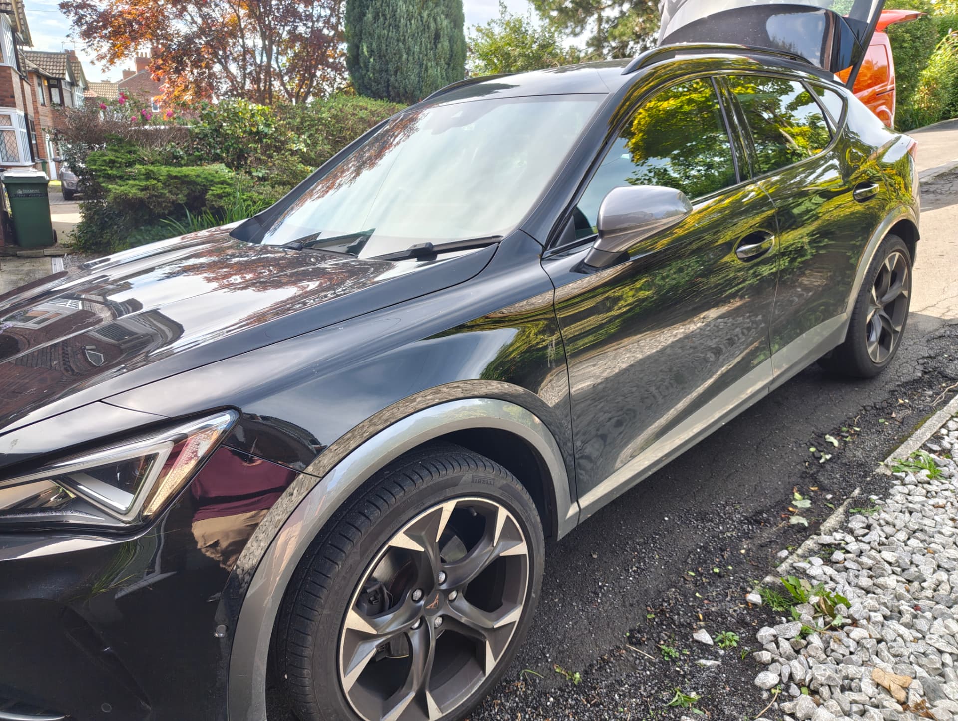 Cupra side profile with deep gloss after paint correction